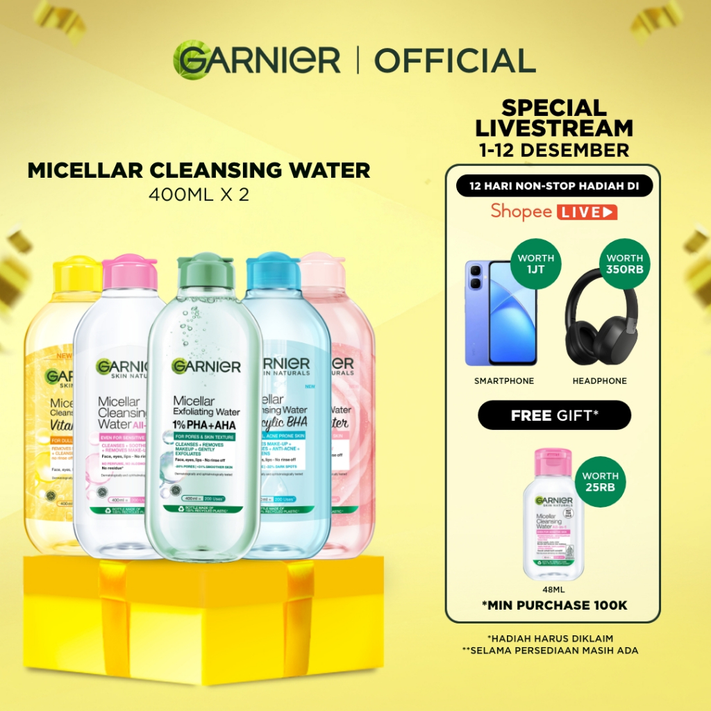 [PAKET HEMAT ISI 2] GARNIER Micellar Water 400ml ALL VARIANT Skincare Cleansing - Pembersih Wajah & 