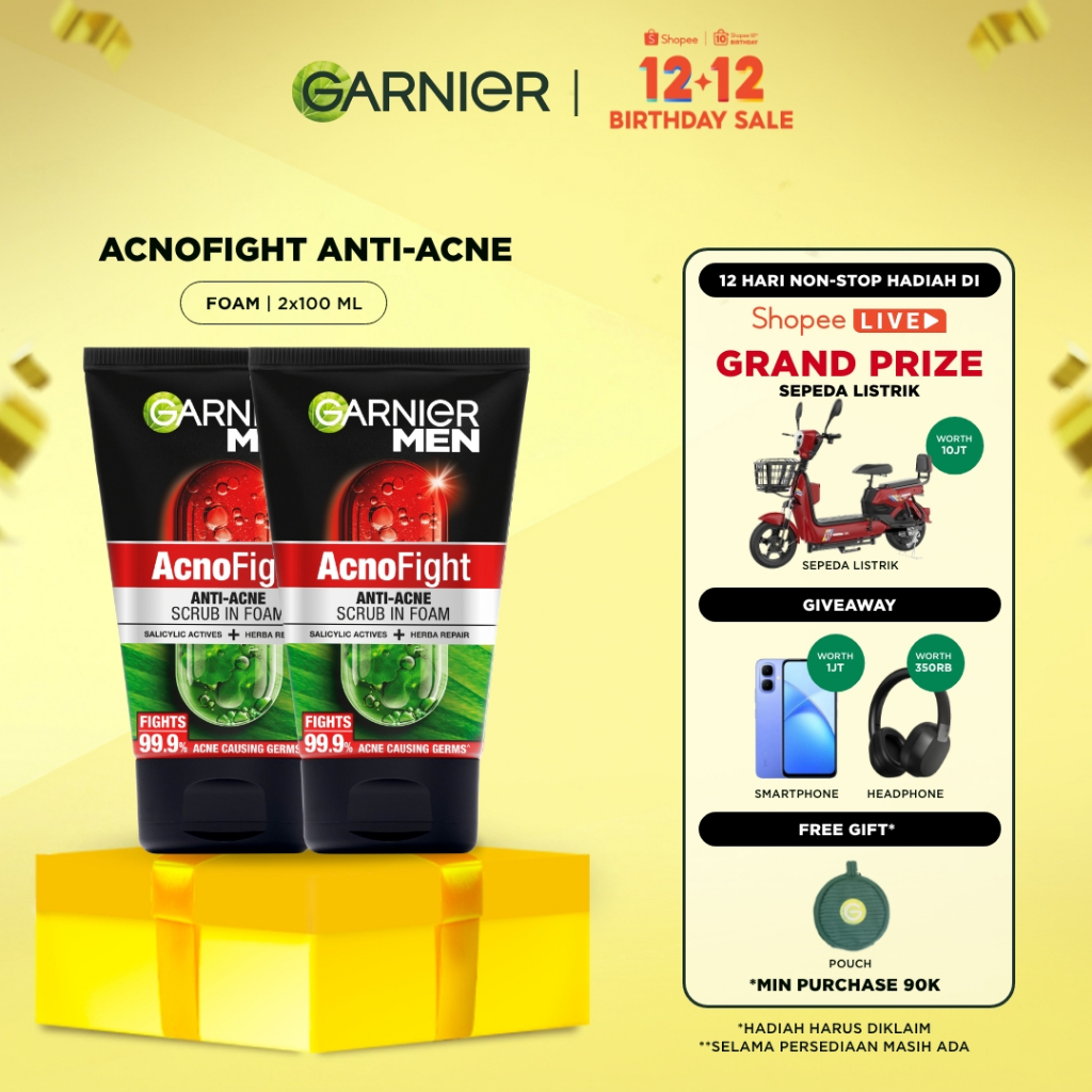 [PAKET HEMAT ISI 2] GARNIER Men Facial Wash Acno Fight Anti-Acne Scrub In Foam Skin Care 100ml Salic