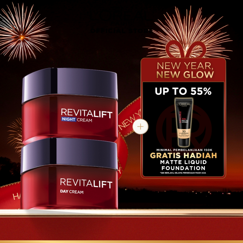 (PAKET HEMAT) L'Oréal Paris Revitalift Triple Action Day & Night Cream Dengan 3% Pro-Xylane - 50ml (