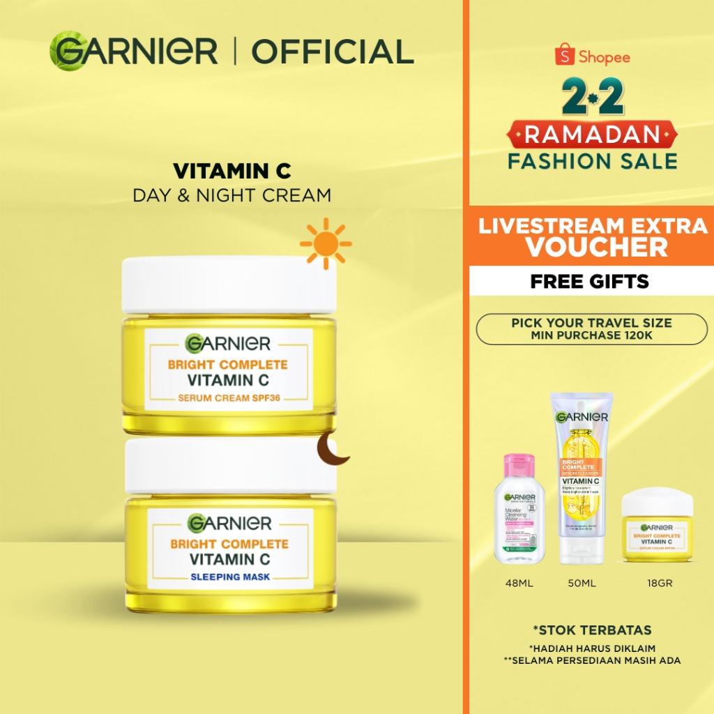 [2.2 HOT SALE] GARNIER Bright Complete Vitamin C Simple Set Day Cream & Night Cream 50 ml Krim Siang