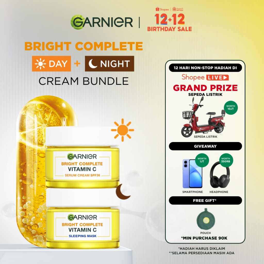 GARNIER Bright Complete Vitamin C Simple Set Day Cream & Night Cream 50 ml Krim Siang & Krim Malam M