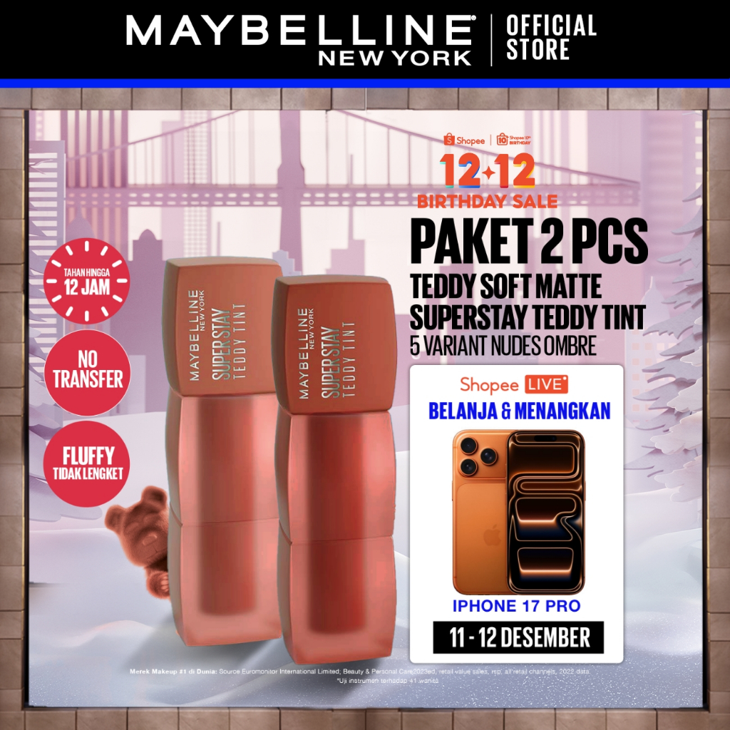 MAYBELLINE OFFICIAL Paket Ombre Superstay Teddy Tint Nudes 2 pcs - Soft Matte Tahan 12 Jam Ombre Set