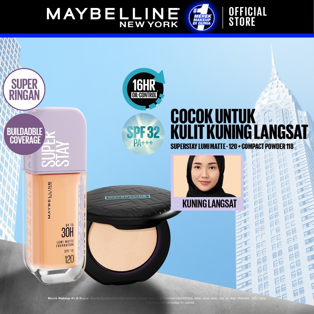 MAYBELLINE OFFICIAL Paket Makeup Superstay Lumi Foundation + Fit Me Compact Powder