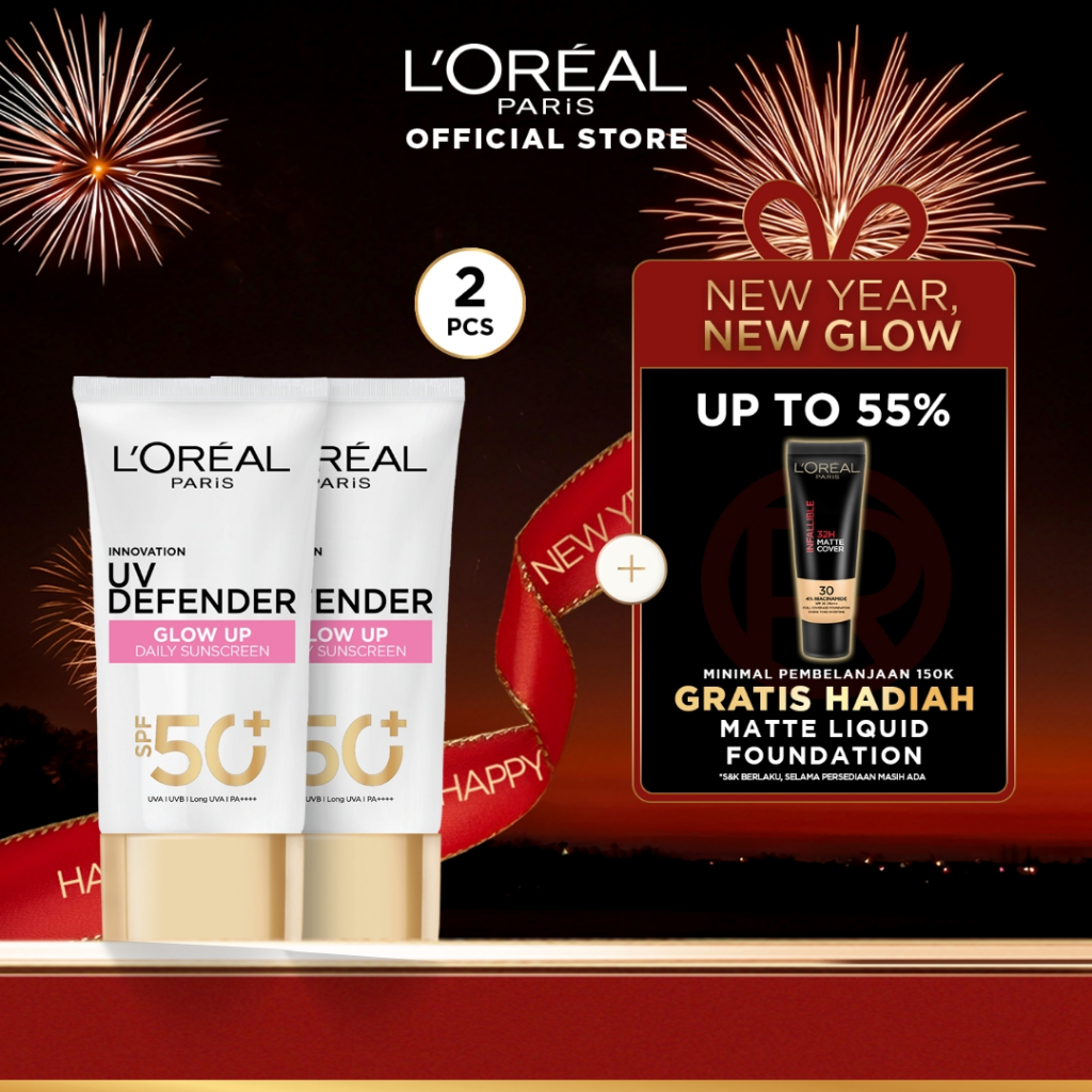 L'Oreal Paris UV Defender Serum Protector Sunscreen Glow Up SPF50+/PA++++ x2Pcs-Sunblock Loreal 50ml