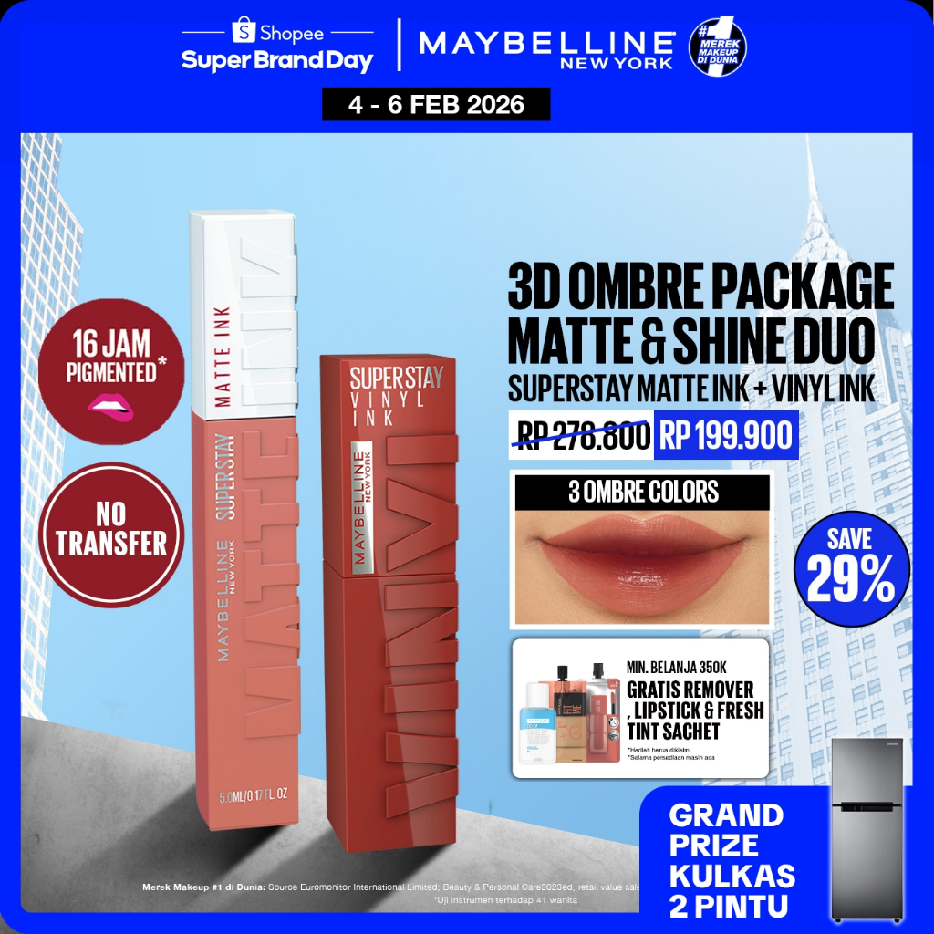 MAYBELLINE OFFICIAL 3D Ombre Lip Packages : Matte & Shine Duo (Superstay Matte Ink + Superstay Vinyl