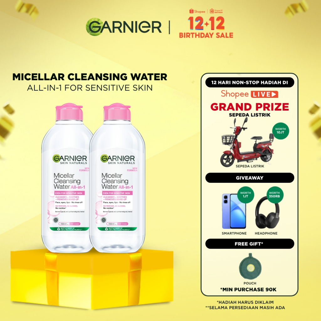 [PAKET HEMAT ISI 2] GARNIER Micellar Water Pink 400ml Skincare Cleansing - Pembersih Wajah & Make up