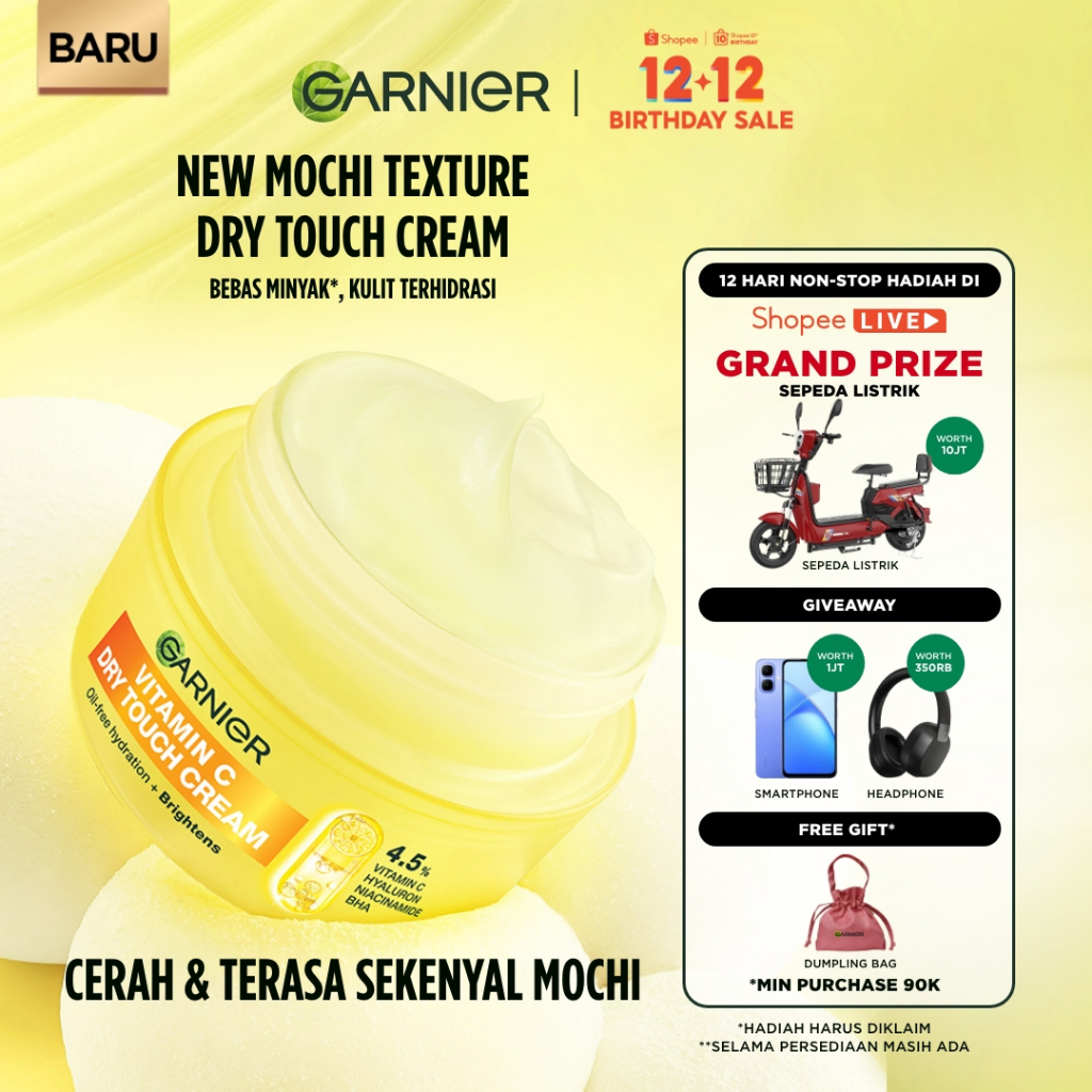 (NEW LAUNCH) GARNIER Mochi Dry Touch Cream Moisturizer Pelembab Wajah Skin Barrier 4.5% Vitamin C / 