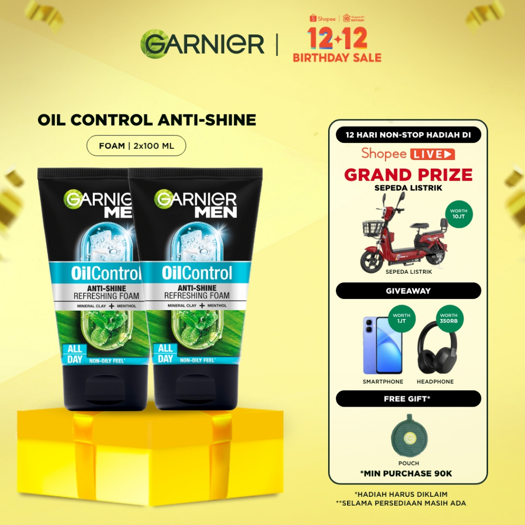 [PAKET HEMAT ISI 2] GARNIER Men Facial Wash Turbolight Oil Control Cooling Foam Skincare 100ml Sabun