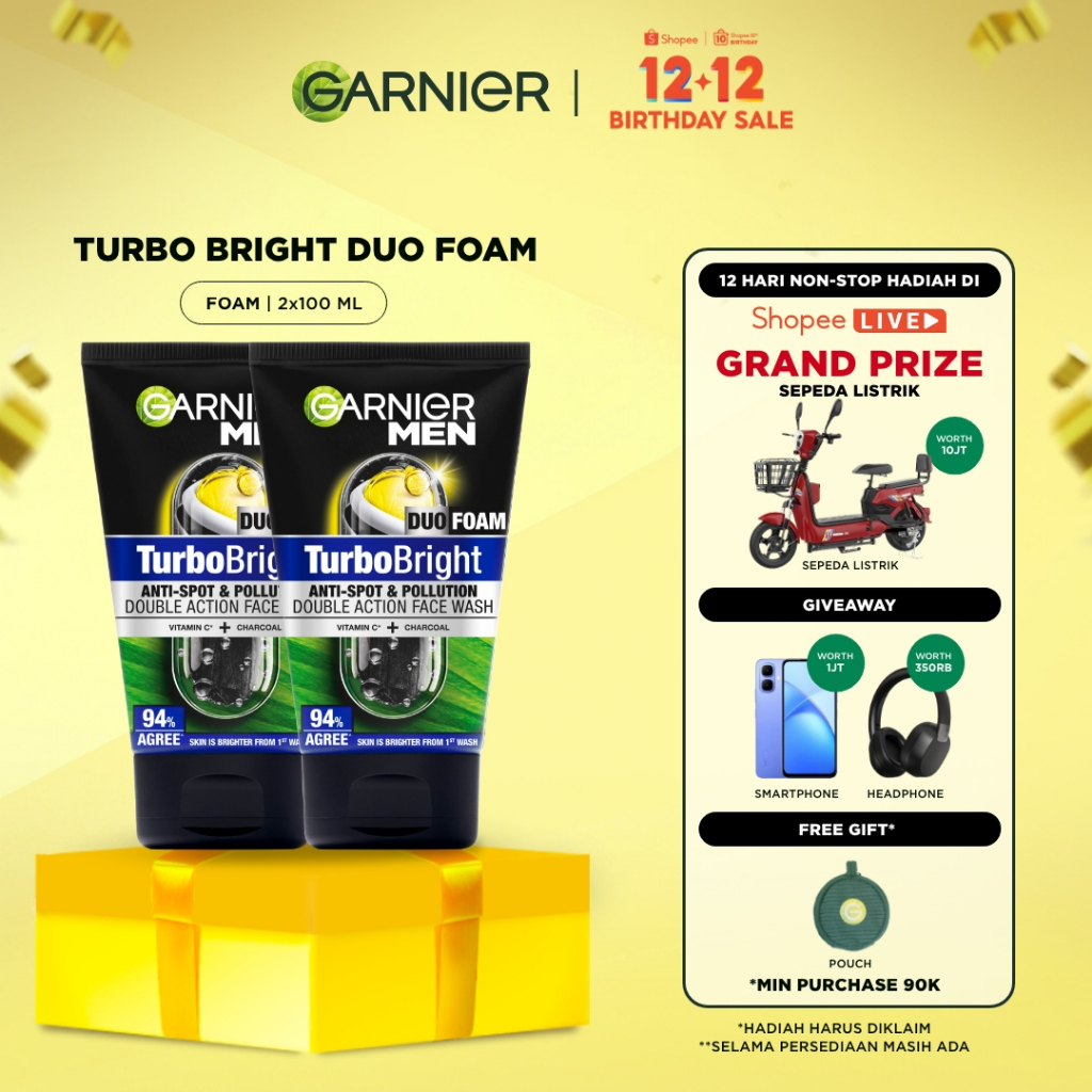 [PAKET HEMAT ISI 2] GARNIER Men Facial Wash Turbo Bright Super Duo Foam Skincare 100ml Sabun Cuci Mu