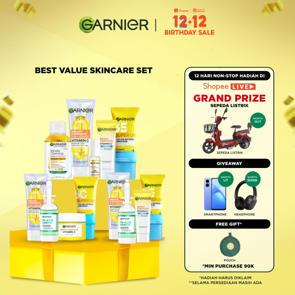 GARNIER Paket Skincare Peeling 1 Set Lengkap Serum Exfoliating Eksfoliasi Wajah Daily Set | tone up 