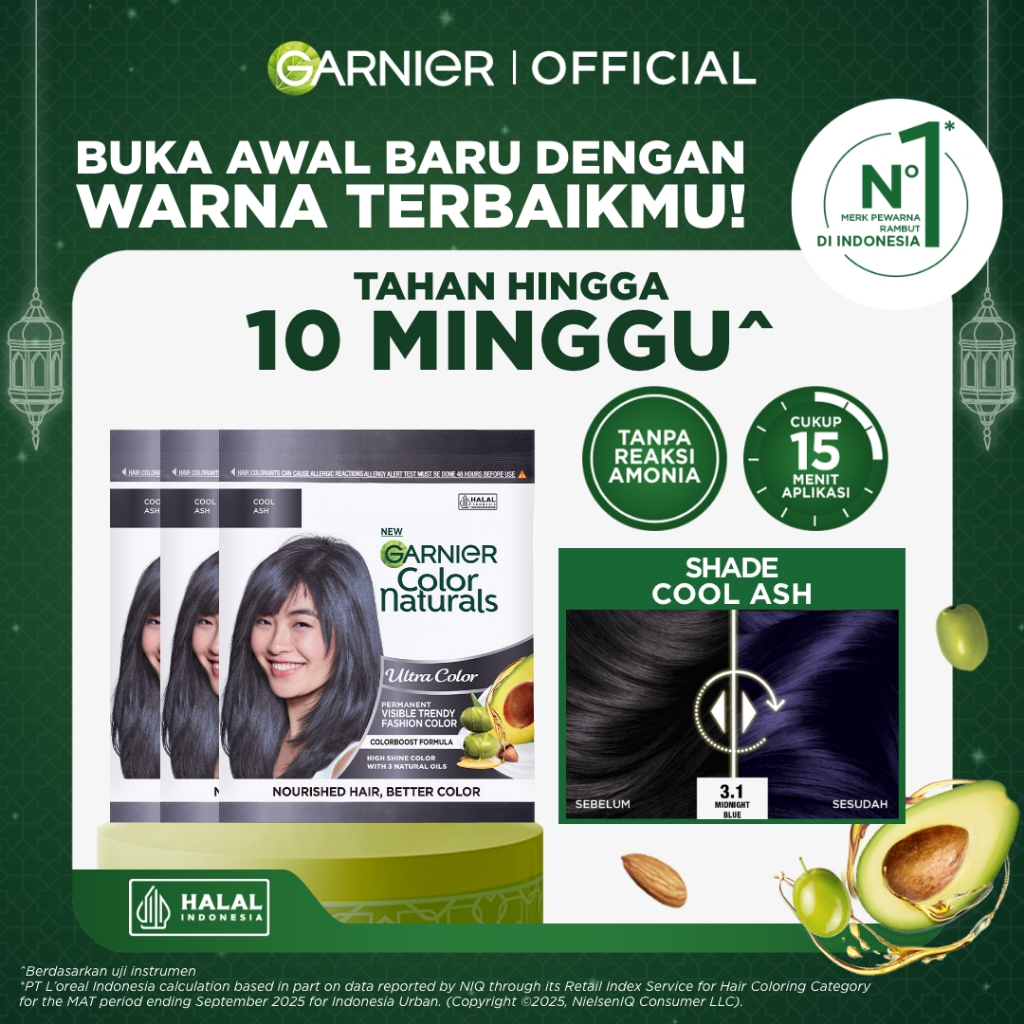 Garnier Color Naturals Hair Color - Pastel Color - Pewarna Rambut | Cat Rambut - Ultra Cool Ash x3Pc