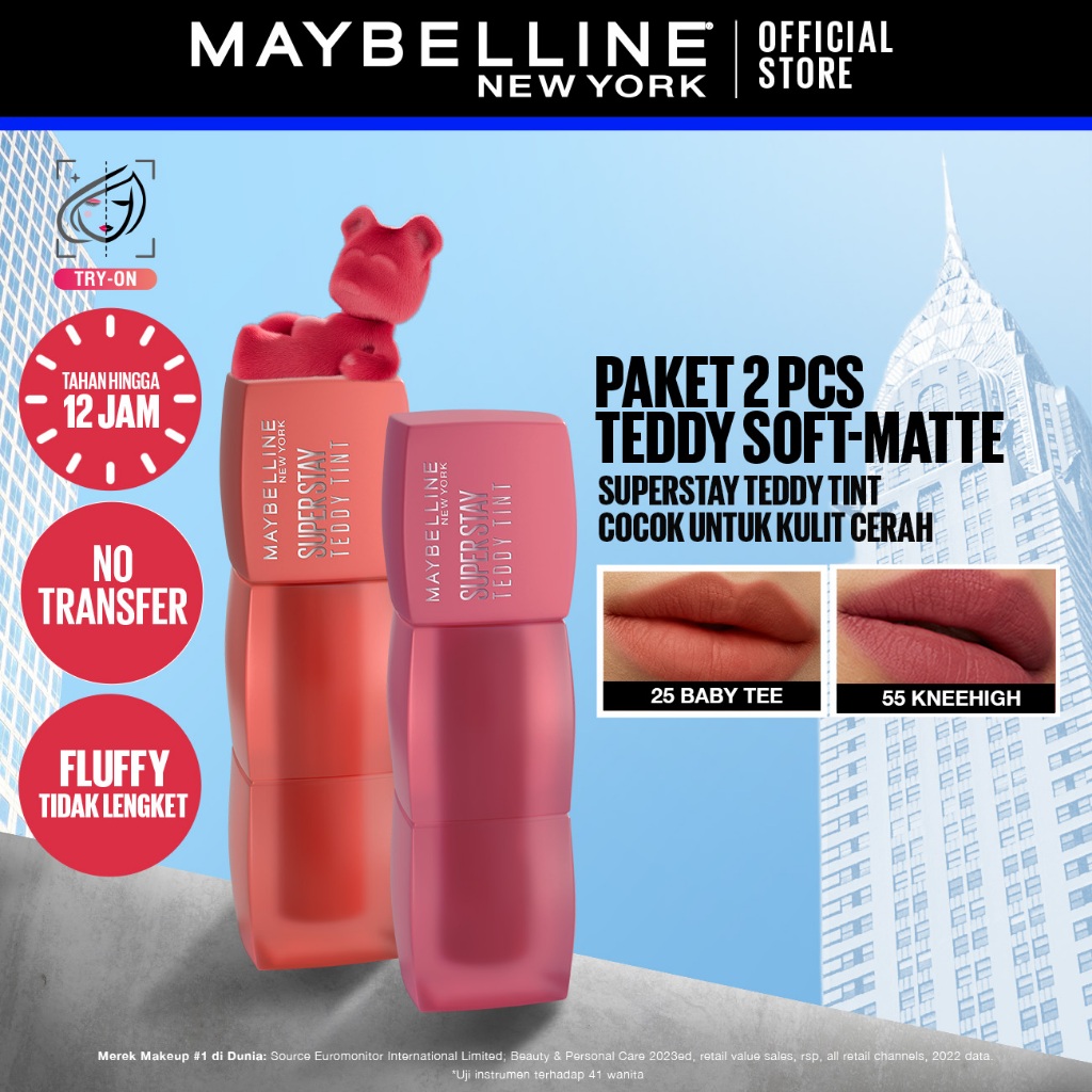 MAYBELLINE OFFICIAL Paket Ombre Superstay Teddy Tint Nudes 2 pcs - Soft Matte Tahan 12 Jam Ombre Set