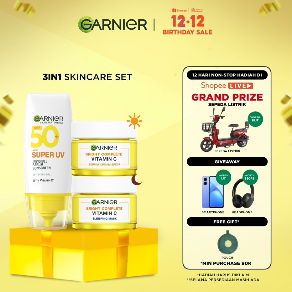 [PAKET HEMAT ISI 3] GARNIER Paket Skincare 1 set lengkap Complete Kit Vitamin C Day Cream 50ml + Nig