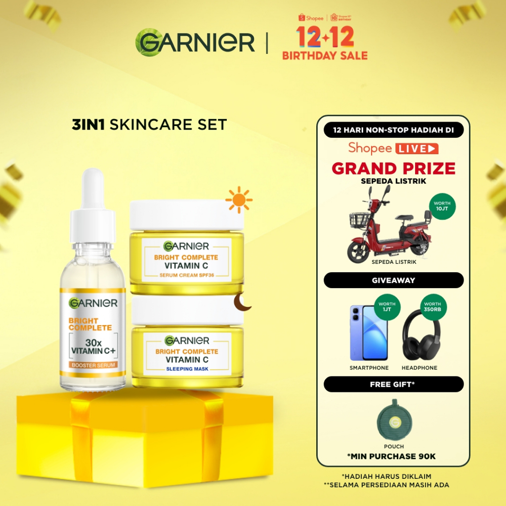 GARNIER Paket Skincare 1 Set Lengkap Vitamin C Brightening Daily Set Serum & Cream| Day Cream 50 ml 