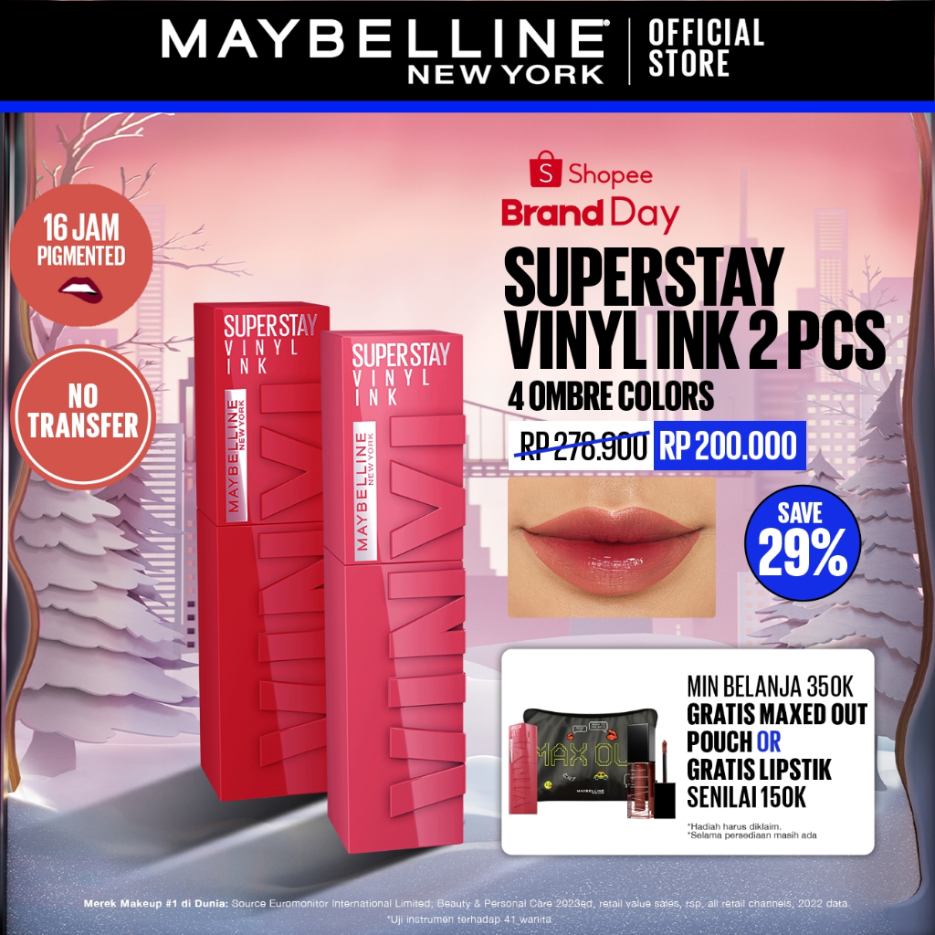 MAYBELLINE OFFICIAL Paket Hemat Superstay Vinyl Ink 2 pcs Ombre Set Lipstick Long Lasting