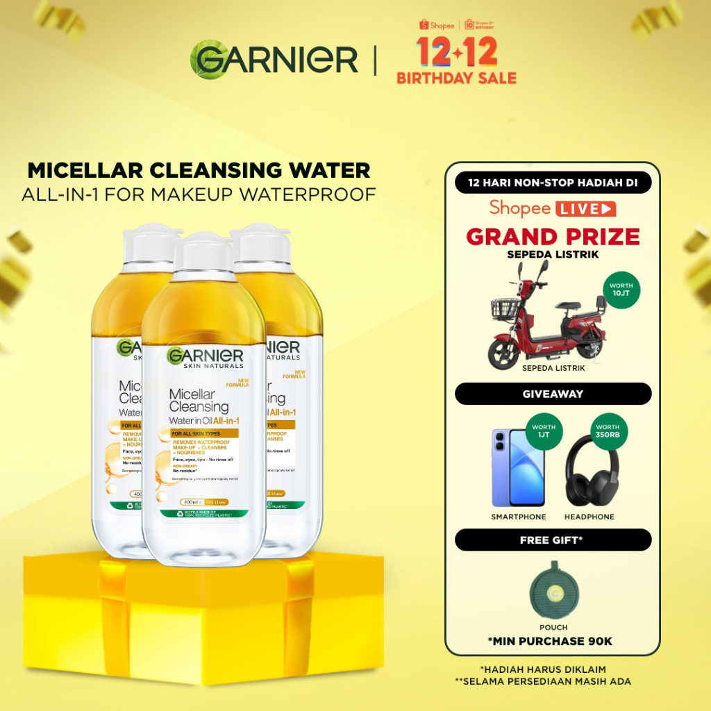 [PAKET HEMAT ISI 3] GARNIER Micellar Water Oil-Infused Skin Care 400ml Skincare Cleansing - Pembersi