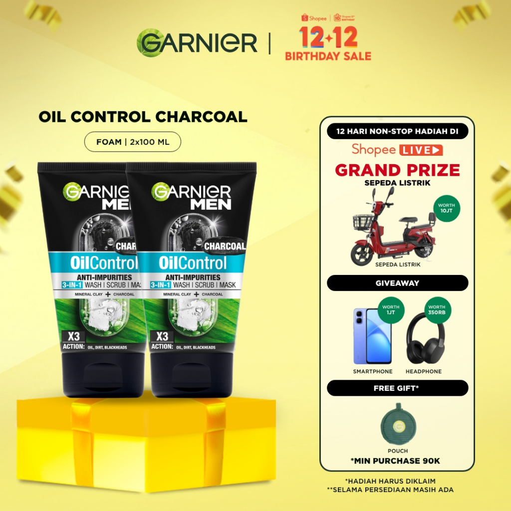 [PAKET HEMAT ISI 2] GARNIER Men Oil Control 3 In 1 Charcoal Foam Skincare 100ml Face Wash Sabun Cuci