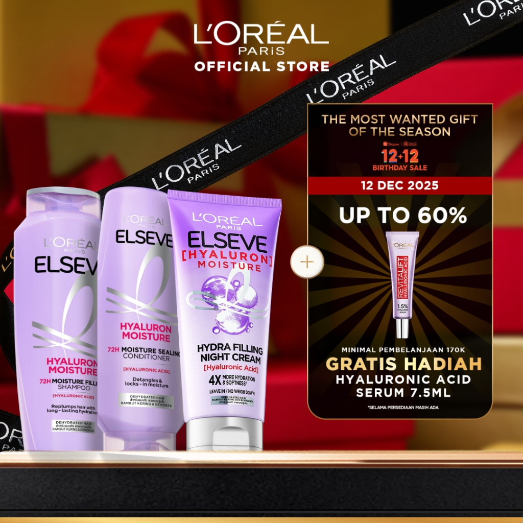 [PAKET LENGKAP] L’Oréal Paris ELSEVE Hyaluron Moisture Shampoo 280ml + Hyaluronic Conditioner 280ml 