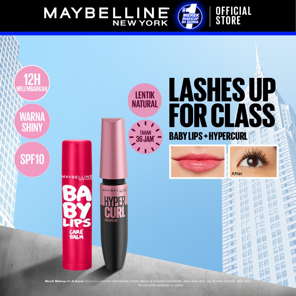MAYBELLINE OFFICIAL Class-Ready Kit Baby Lips + Compact Powder Baby Lips + Hypercurl Bundle Paket He