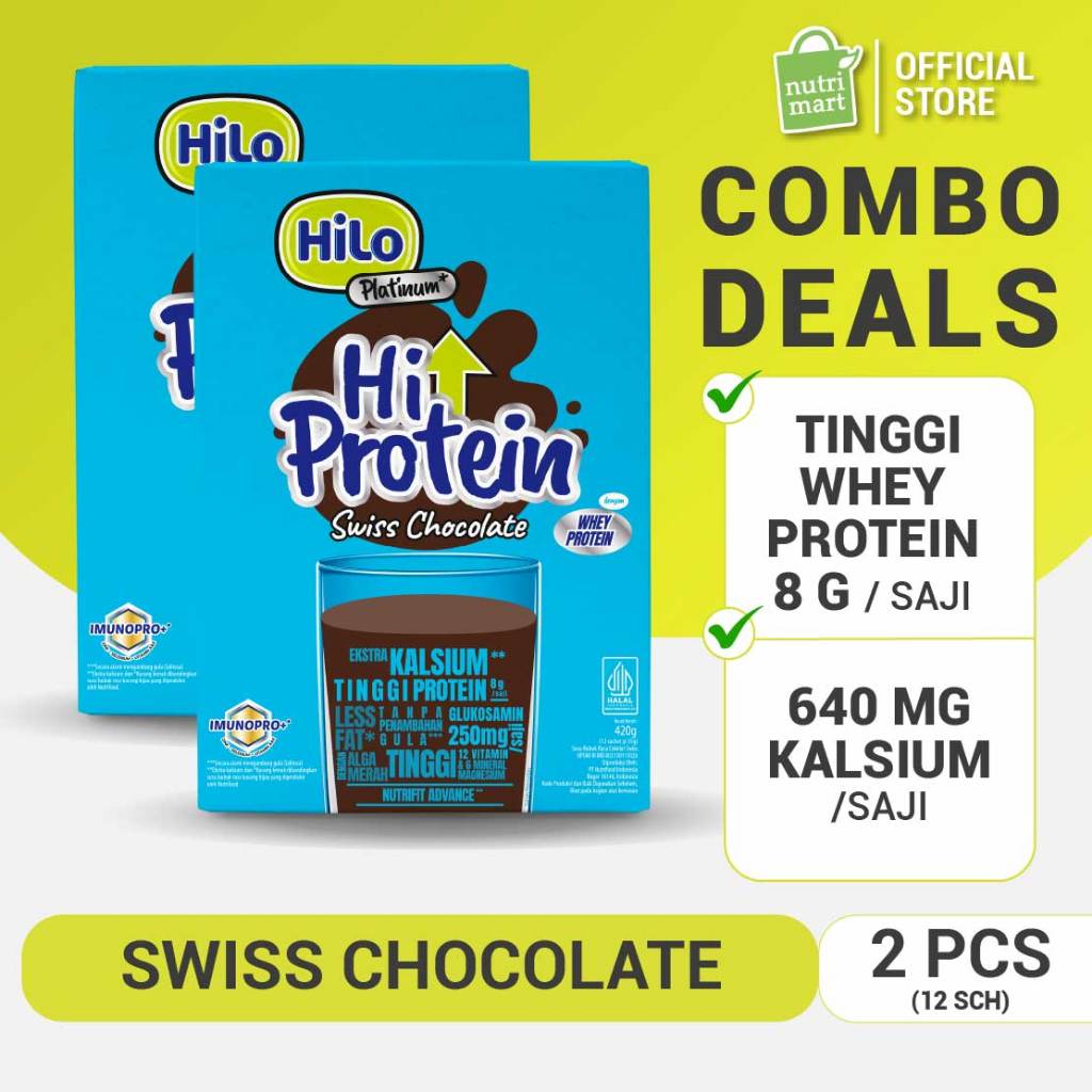 Twin Pack - HiLo Platinum Swiss Chocolate (12 Sch) - Susu Tinggi Kalsium dengan Glukosamin & Omega 3