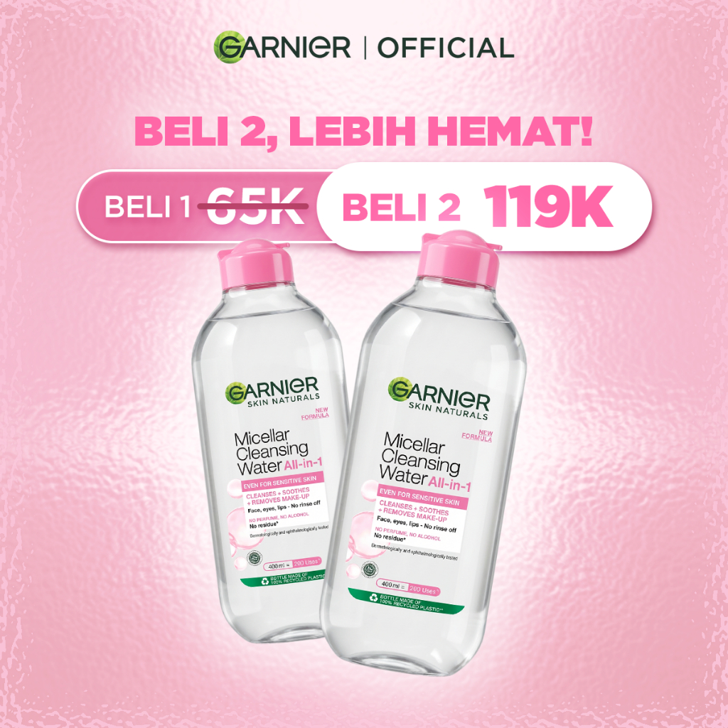 [BEST SELLER] ISI 2 GARNIER Micellar Water Pink 400ml Skincare Cleansing - Pembersih Wajah & Make up