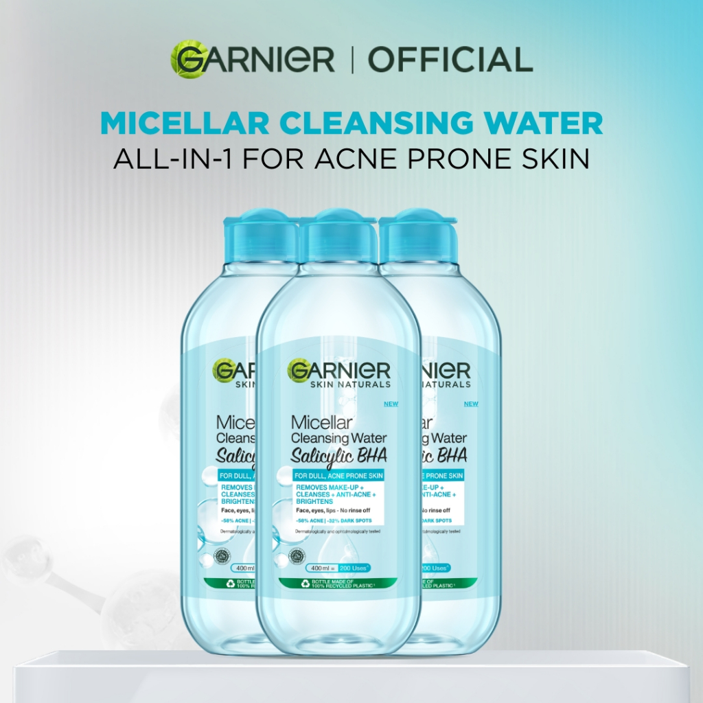 [PAKET HEMAT ISI 3] GARNIER Micellar Water Blue Salicylic Acid 400ml Skincare Cleansing - Skincare P