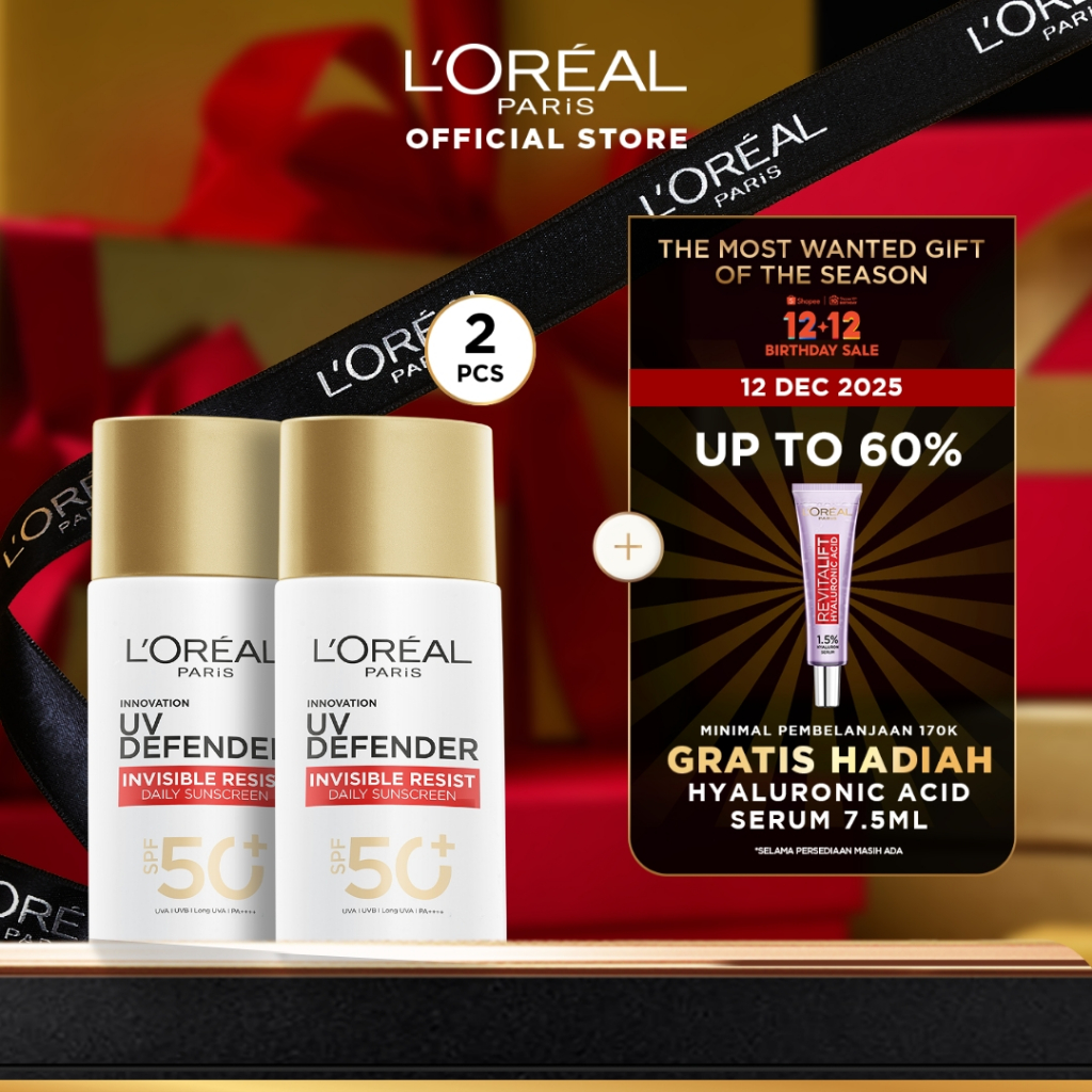 L'Oreal Paris UV Defender Invisible Resist Sunscreen SPF50+ PA++++ x2Pcs-Sunblock Loreal 50mlx2 Kuli