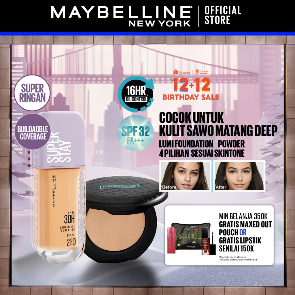 MAYBELLINE OFFICIAL Paket Makeup Superstay Lumi Foundation + Fit Me Compact Powder