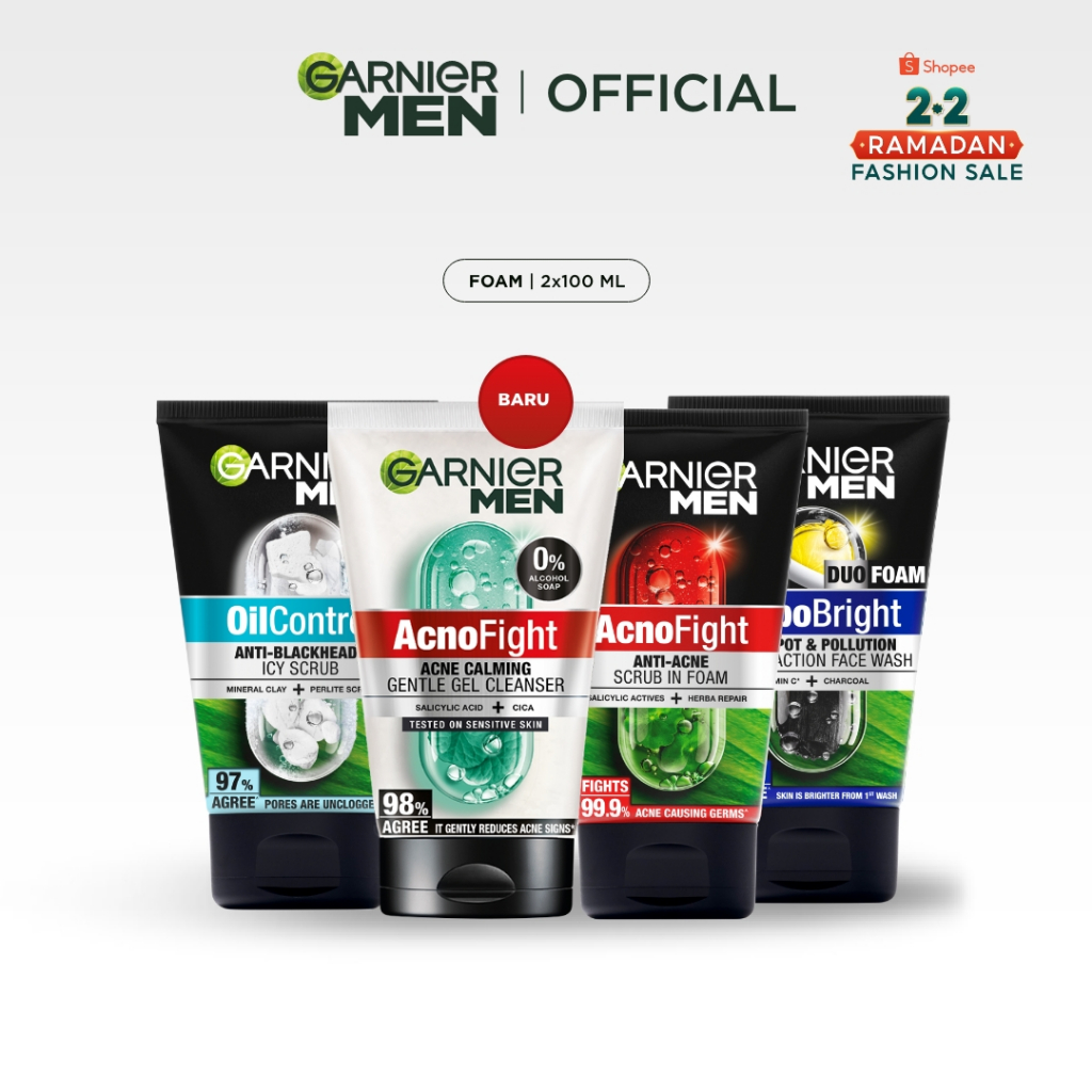 [2.2 HOT SALE] GARNIER Men Facial Wash 100ml ALL VARIANT ISI 2 sabun cuci muka pria - face wash Skin