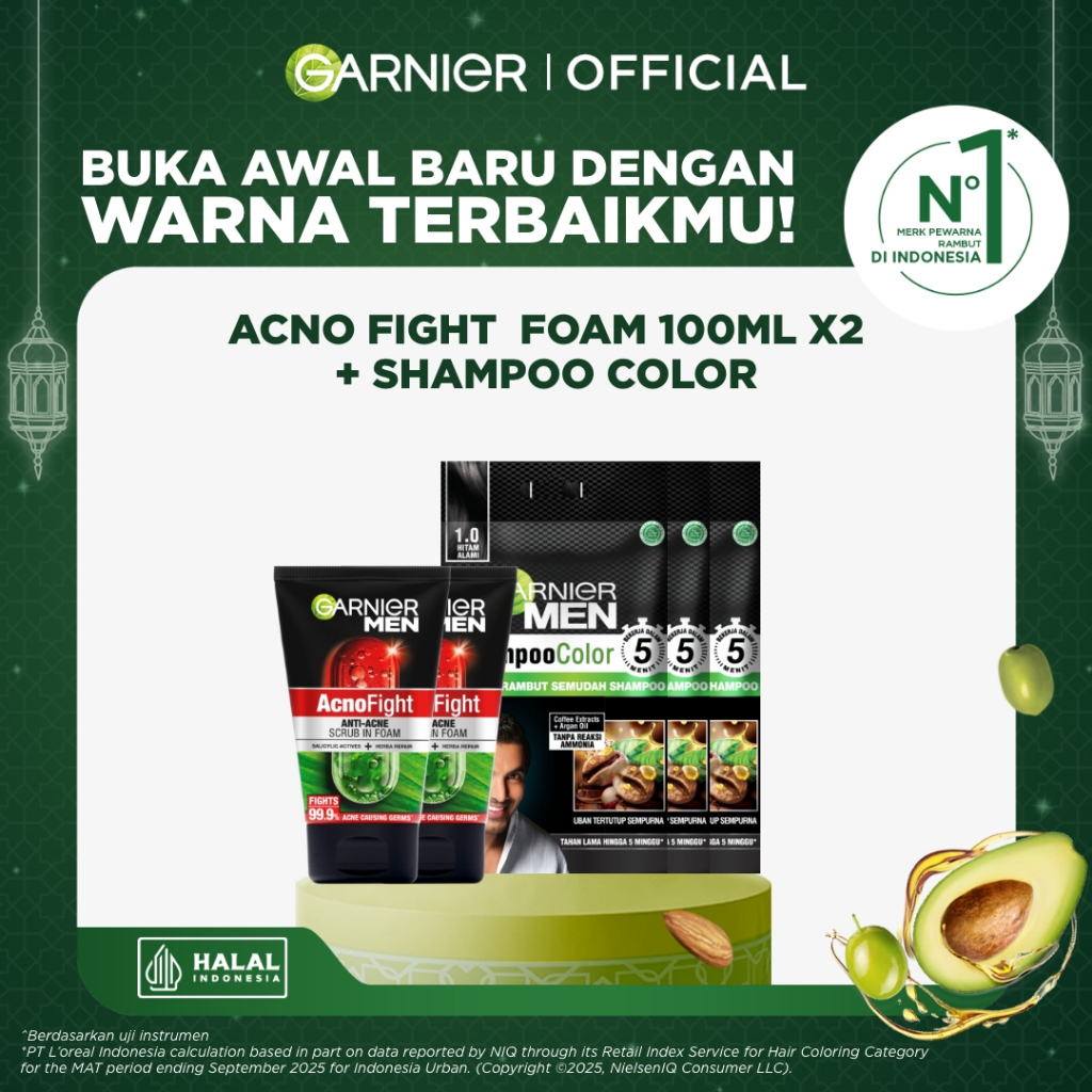 Garnier Men Acno Fight Anti-Acne Scrub In Foam 100ml x2 + Shampoo Color