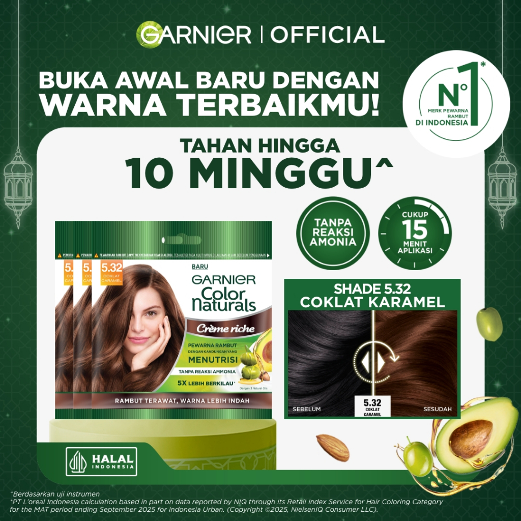 GARNIER Hair Colour Pewarna Rambut Permanen ISI 3 Sachet 20ml #5.32 Coklat Karamel | Cat Rambut Tanp