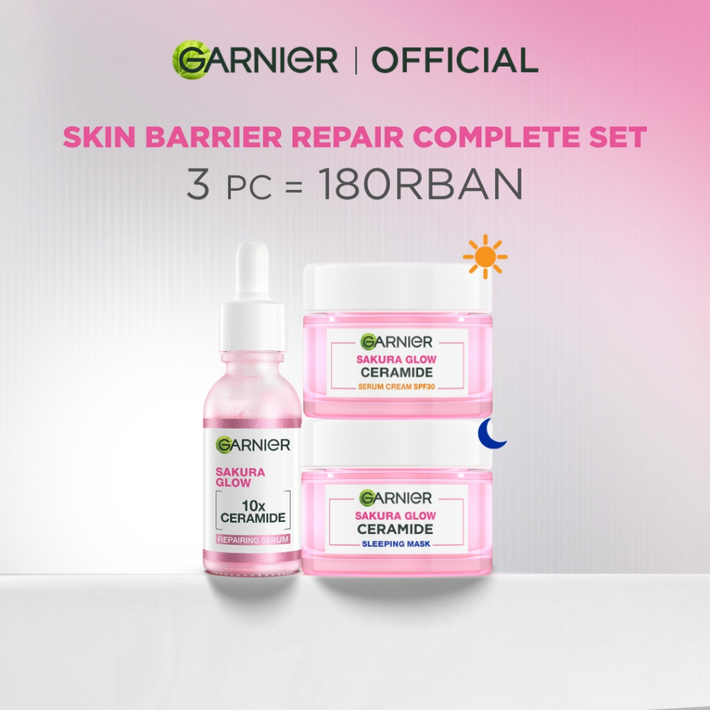 GARNIER Paket Skincare 1 Set Lengkap Sakura Glow Ceramide Skin Barrier Hydrating Daily Set Serum & C