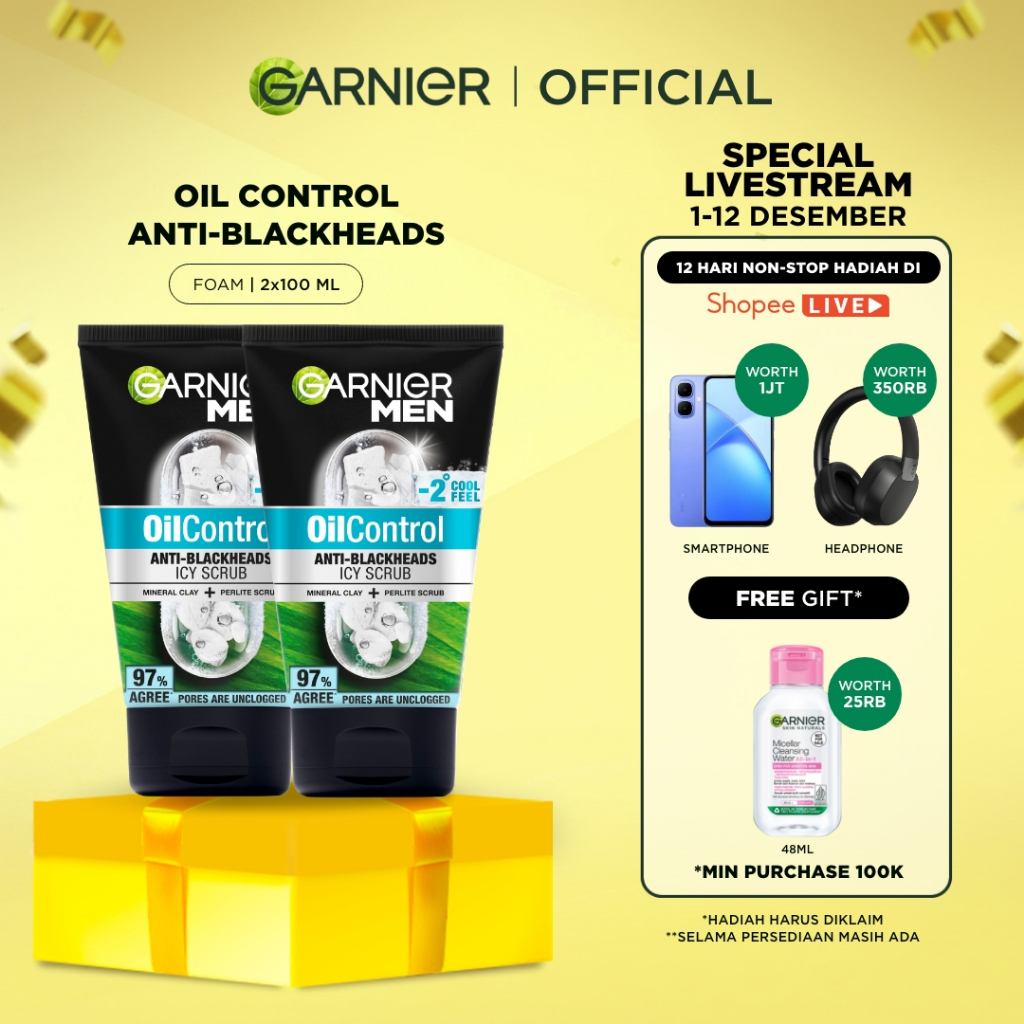 [PAKET HEMAT ISI 2] GARNIER Men Facial Wash Oil Control Anti Blackheads Brightening Icy Scrub Skinca