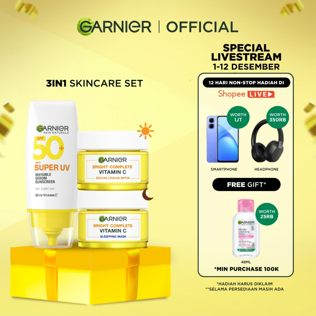 [PAKET HEMAT ISI 3] GARNIER Paket Skincare 1 set lengkap Complete Kit Vitamin C Day Cream 50ml + Nig