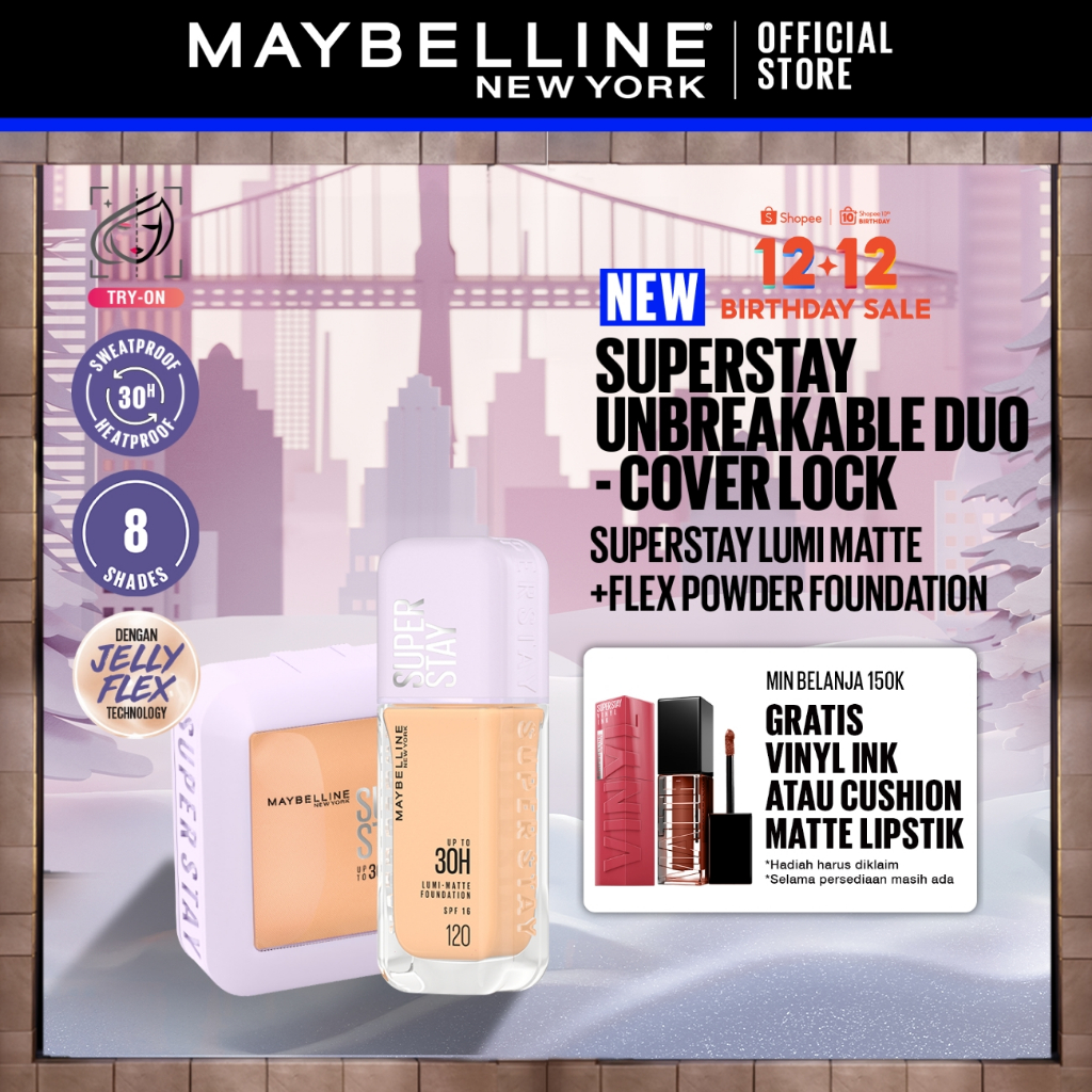[BARU HANYA DI SHOPEE] MAYBELLINE OFFICIAL Superstay Unbreakable Duo - Superstay Lumi Matte Foundati