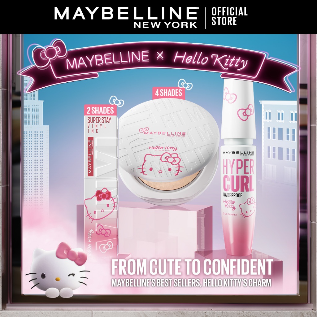 [LIMITED EDITION] MAYBELLINE OFFICIAL Hello Kitty Edition – Superstay Vinyl Ink, Compact Powder, Hyp