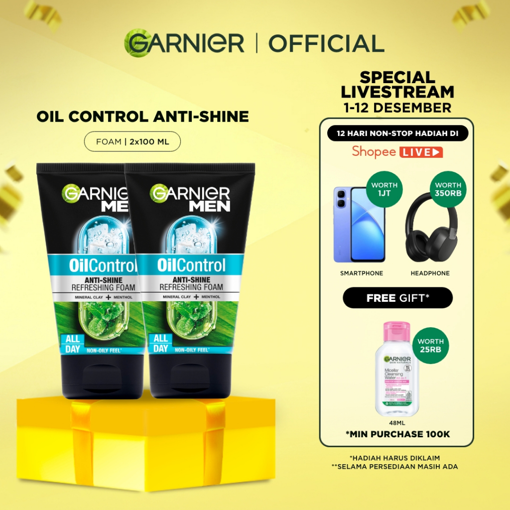 [PAKET HEMAT ISI 2] GARNIER Men Facial Wash Turbolight Oil Control Cooling Foam Skincare 100ml Sabun