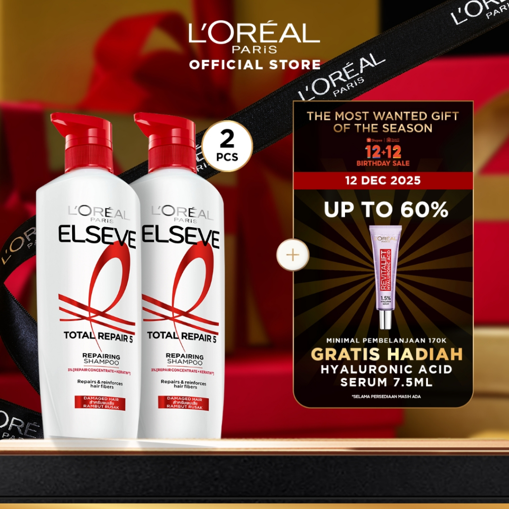 [PAKET HEMAT ISI 2] L'Oreal Paris Elseve Total Repair 5 Shampoo 620ml x2Pcs - Hair Care Perawatan Ra