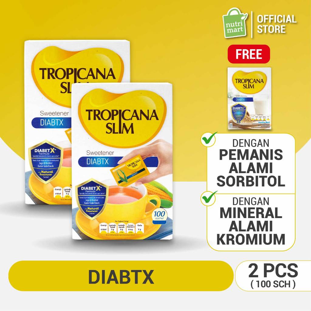 [FREE Tropicana Slim DIABTX Milk 150g] Twin Pack : Tropicana Slim Sweetener Diabtx 100 Sachet - Pema