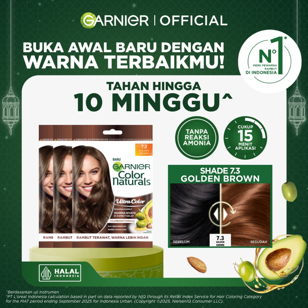 GARNIER Hair Colour Pewarna Rambut Permanen ISI 3 Sachet 20ml #7.3 Golden Brown | Cat Rambut Tanpa A