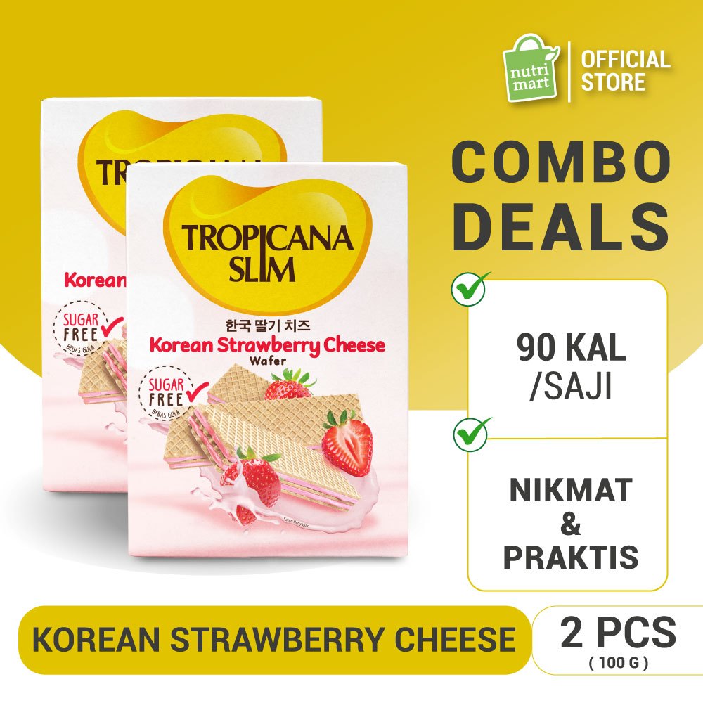 Twin Pack - Tropicana Slim Wafer Korean Strawberry Cheese 5 Sch - Wafer Bebas Gula, 90 Kalori untuk 