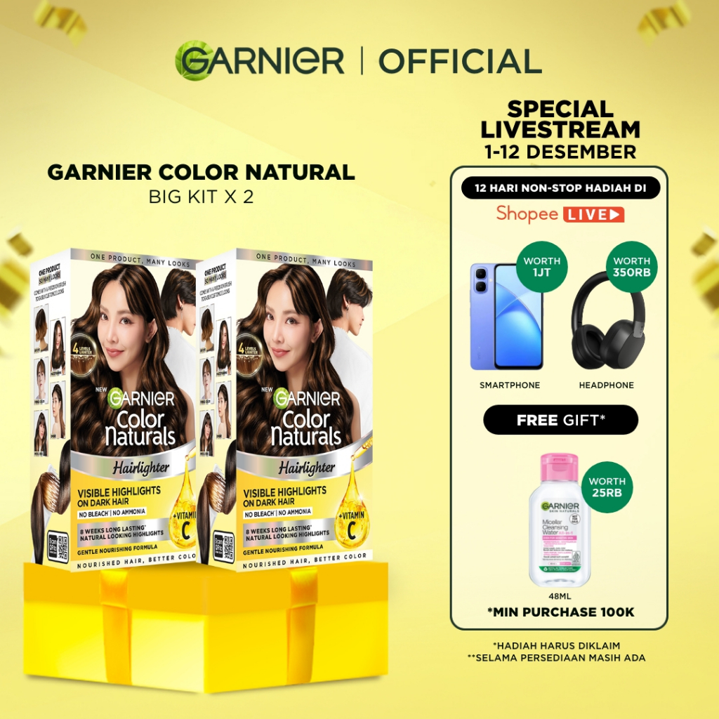 [EKSKLUSIF] BARU Garnier Color Naturals Hairlighter + Cat Pewarna Rambut |  Highlight Tanpa Ammonia 