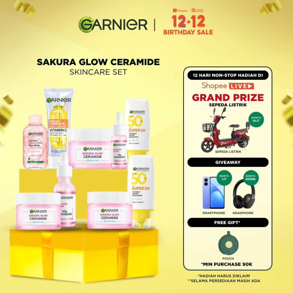 GARNIER Paket Skincare 1 Set Lengkap Sakura Glow Ceramide Skin Barrier 2pcs 3pcs 5pcs| Day Cream Ton
