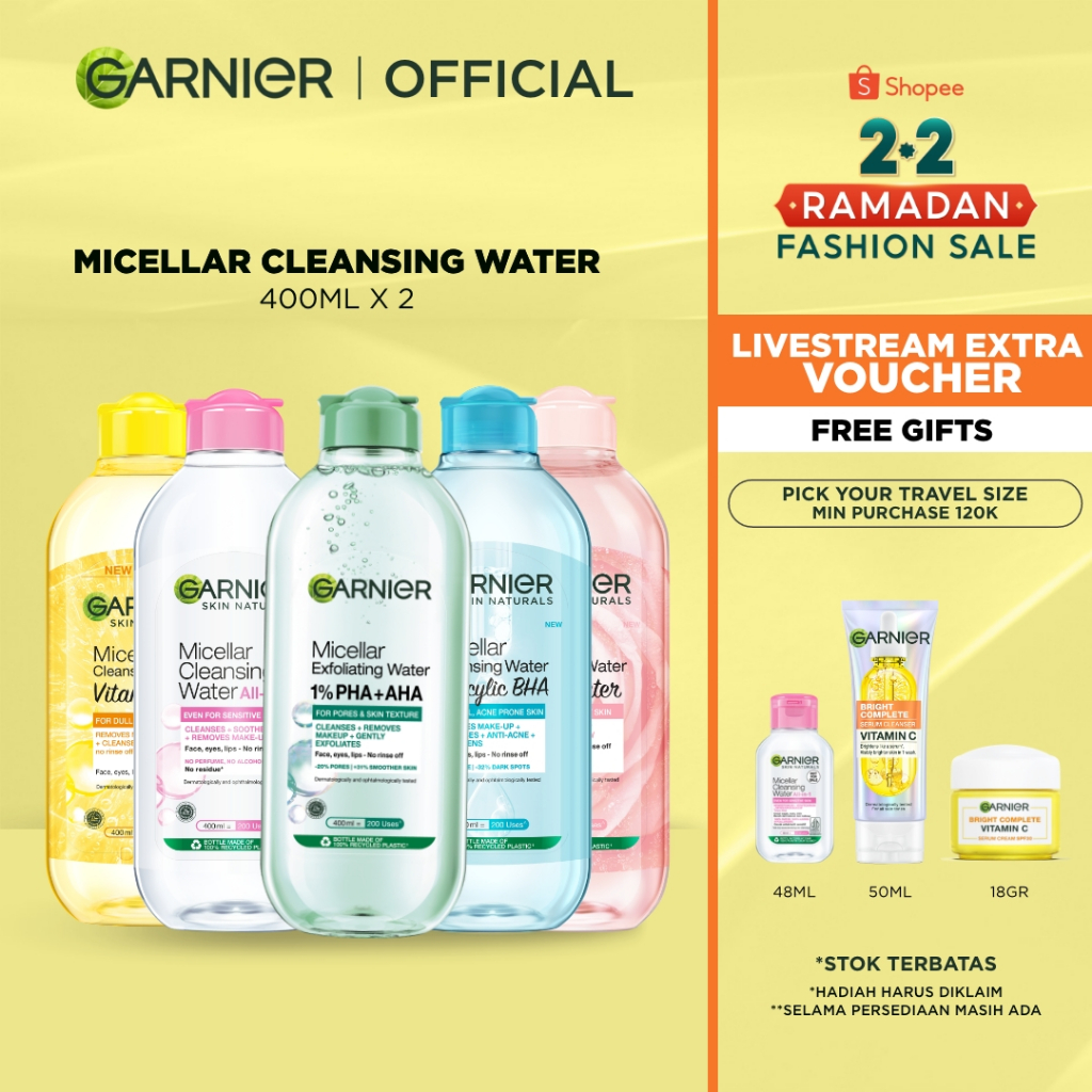 [PAKET HEMAT ISI 2] GARNIER Micellar Water 400ml ALL VARIANT Skincare Cleansing - Pembersih Wajah & 