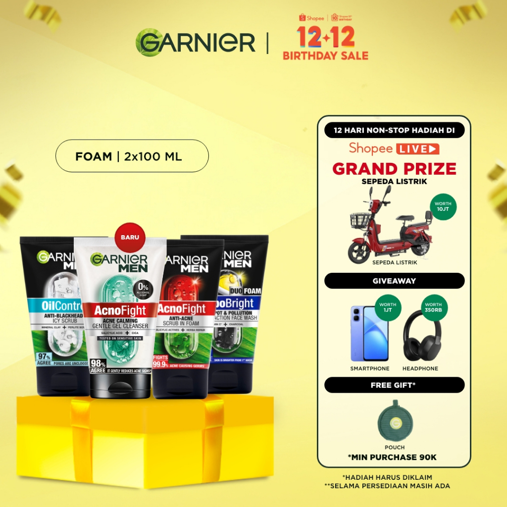 GARNIER Men Facial Wash 100ml ALL VARIANT ISI 2 sabun cuci muka pria - face wash Skincare pembersih 
