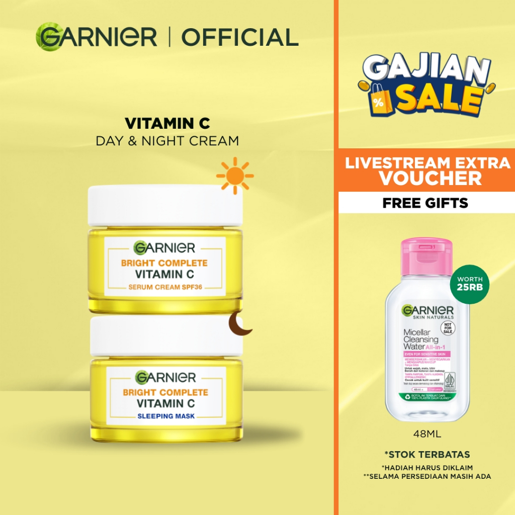 [GAJIAN SALE] GARNIER Bright Complete Vitamin C Simple Set Day Cream & Night Cream 50 ml Krim Siang 