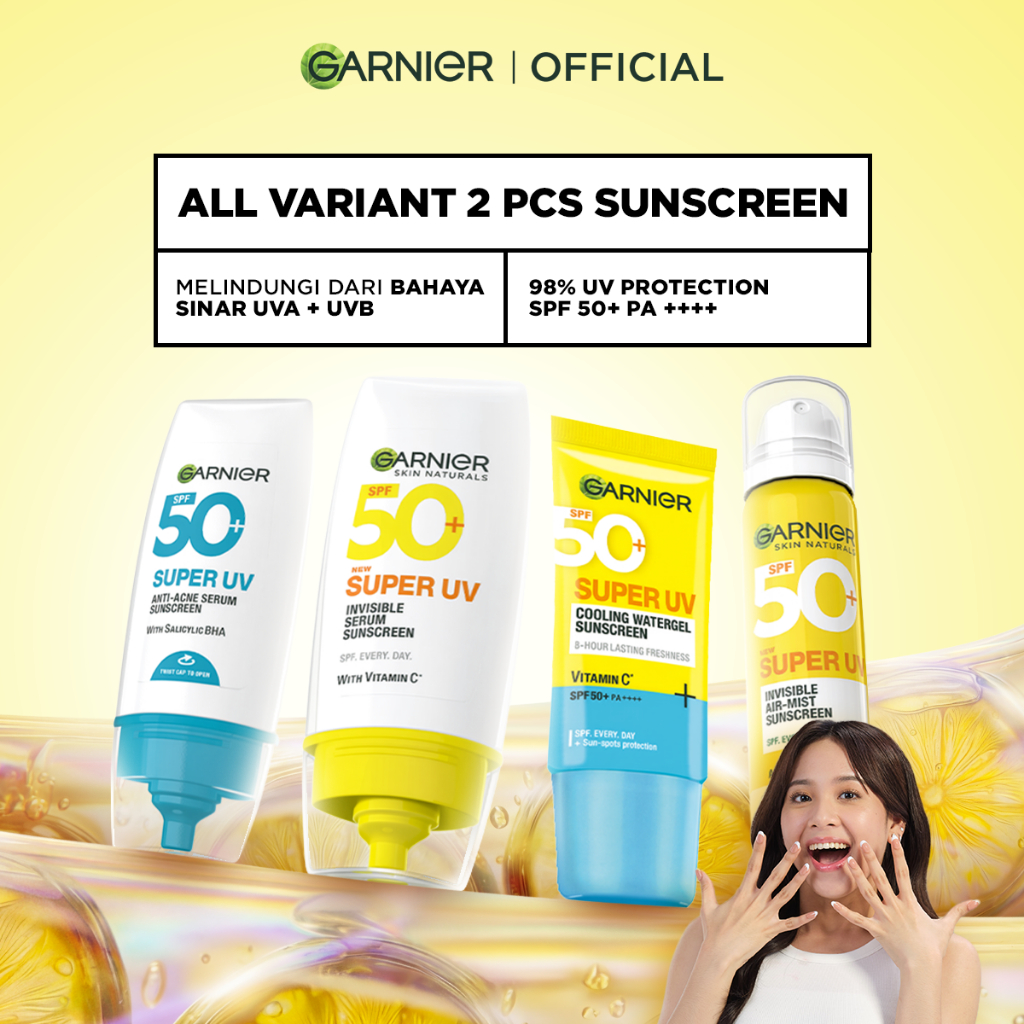 GARNIER Super UV Serum Sunscreen ALL VARIANT SPF 50+ PA++++ Vitamin C Skincare - 30ml Sunblock Mence