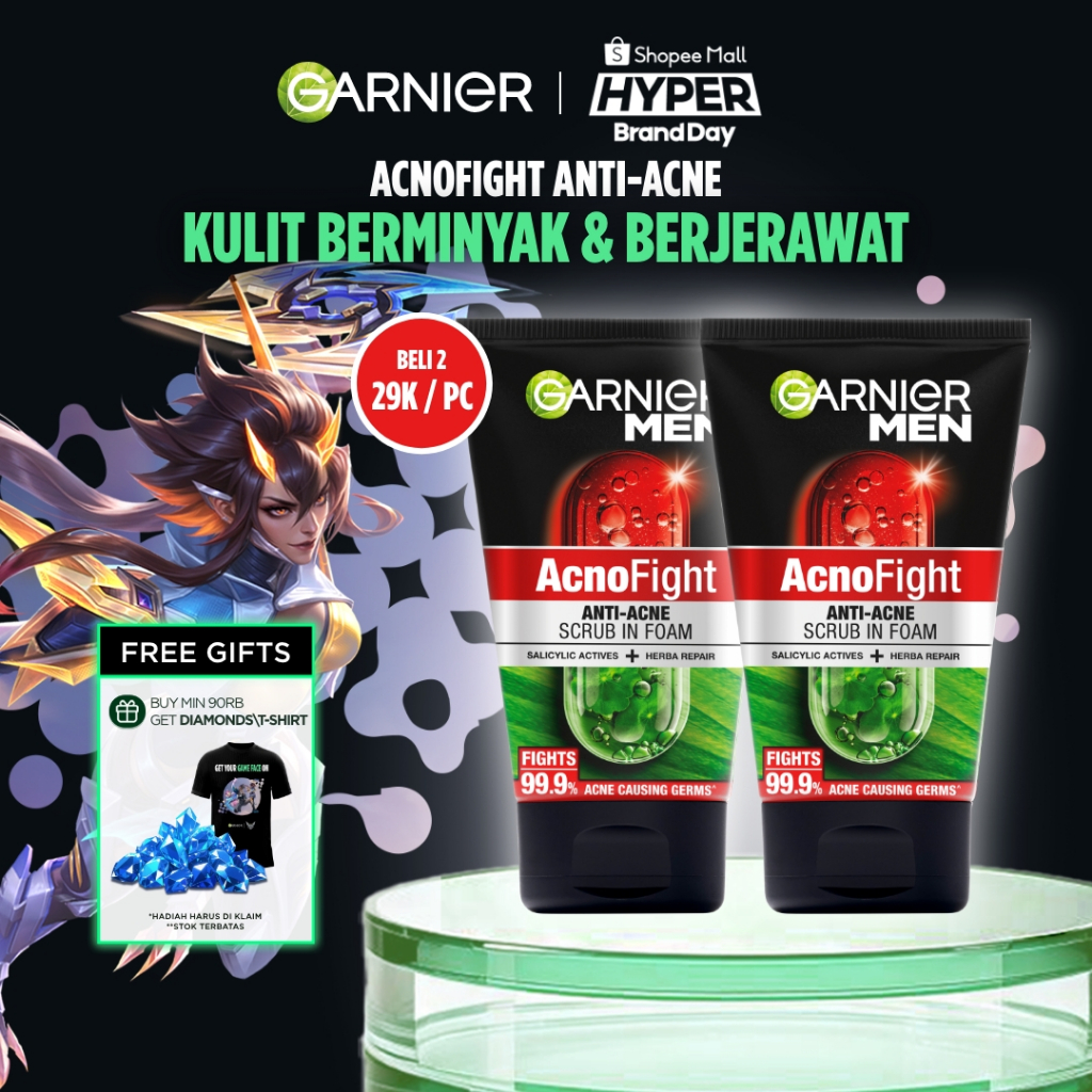 GARNIER Men Facial Wash ISI 2 Acno Fight Anti-Acne Scrub In Foam Skin Care 100ml Salicylic Actives +