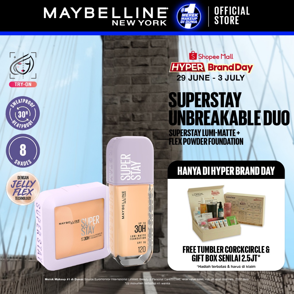 [BARU HANYA DI SHOPEE] MAYBELLINE OFFICIAL Superstay Unbreakable Duo - Superstay Lumi Matte Foundati