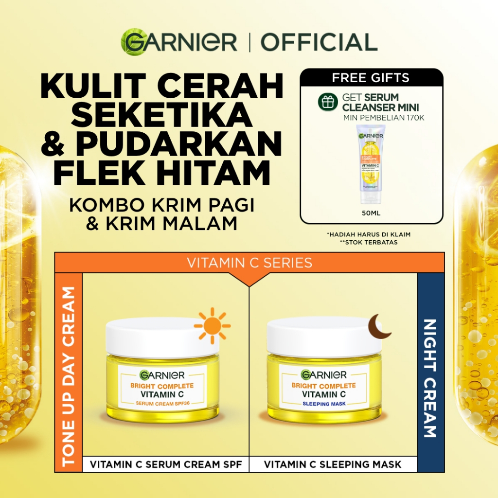 [GAJIAN SALE] GARNIER Bright Complete Vitamin C Simple Set Day Cream & Night Cream 50 ml Krim Siang 